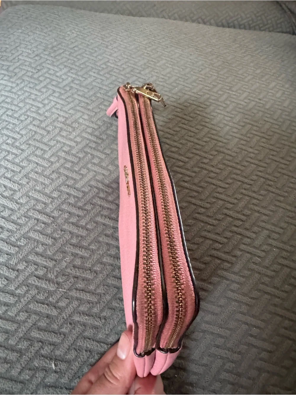 Coach Pink Pebbled Leather Wristlet with Gold Logo